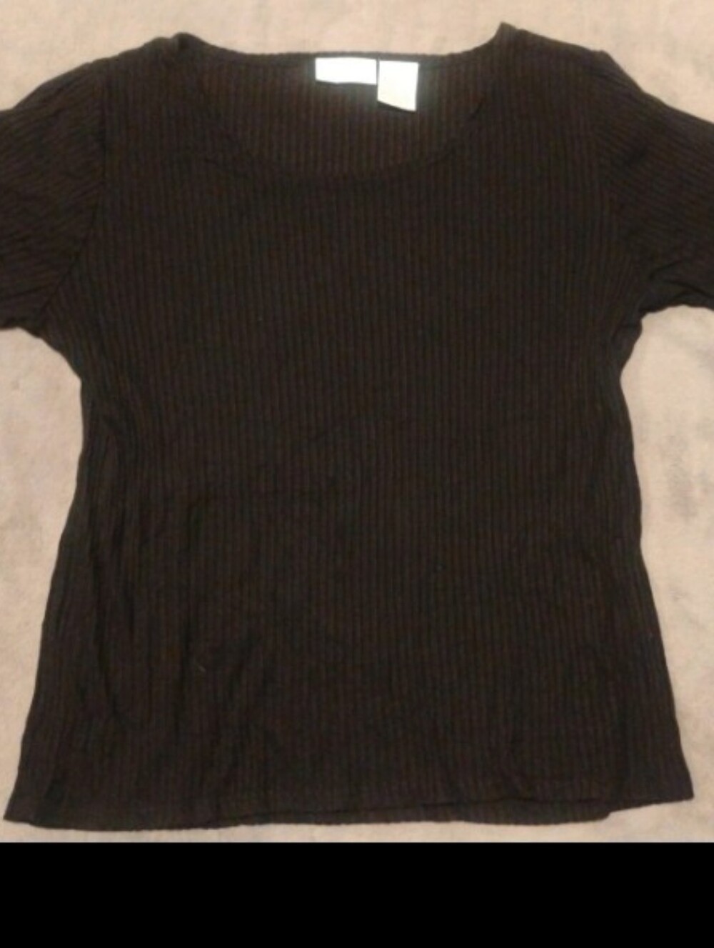 Worthington Woman Stretch Black Ribbed Scoop Neck T-Shirt - Size 1X Plus Size